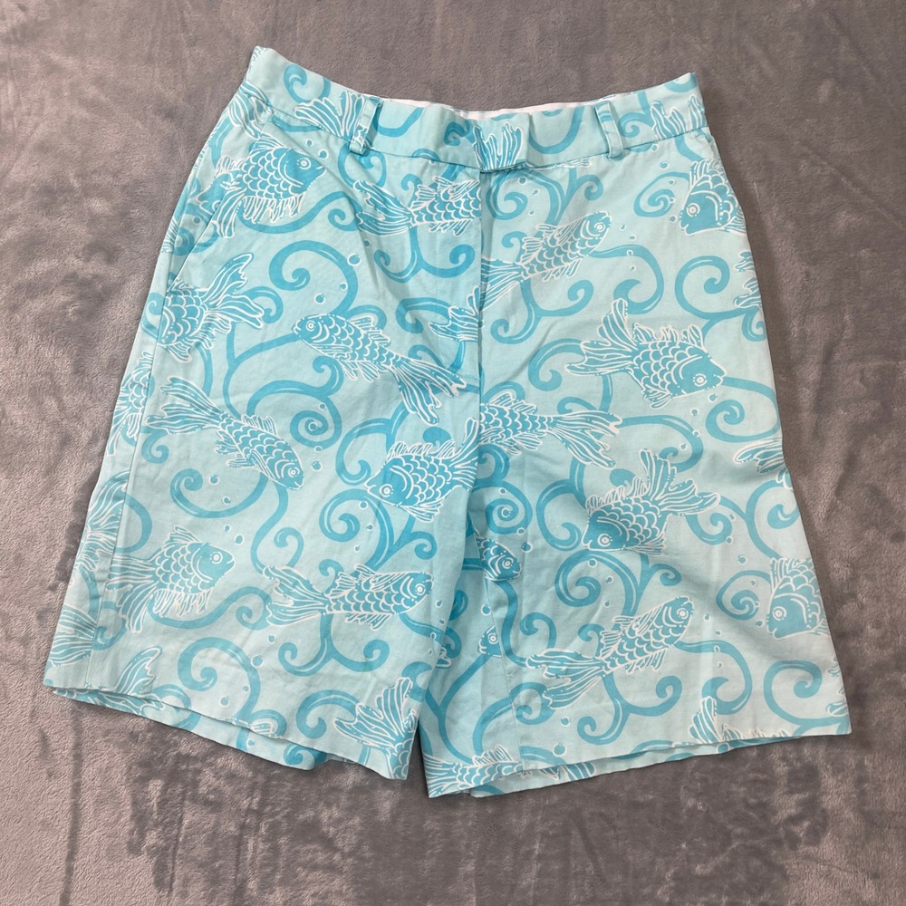 Lilly Pulitzer Shorts Womens Size 4 Blue Goldfish Print Cotton Stretch Summer